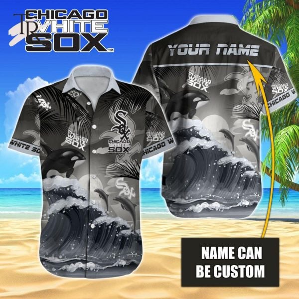 Custom Name Mlb Chicago White Sox Tropical Beach Whale 3D Hawaiian Shirt