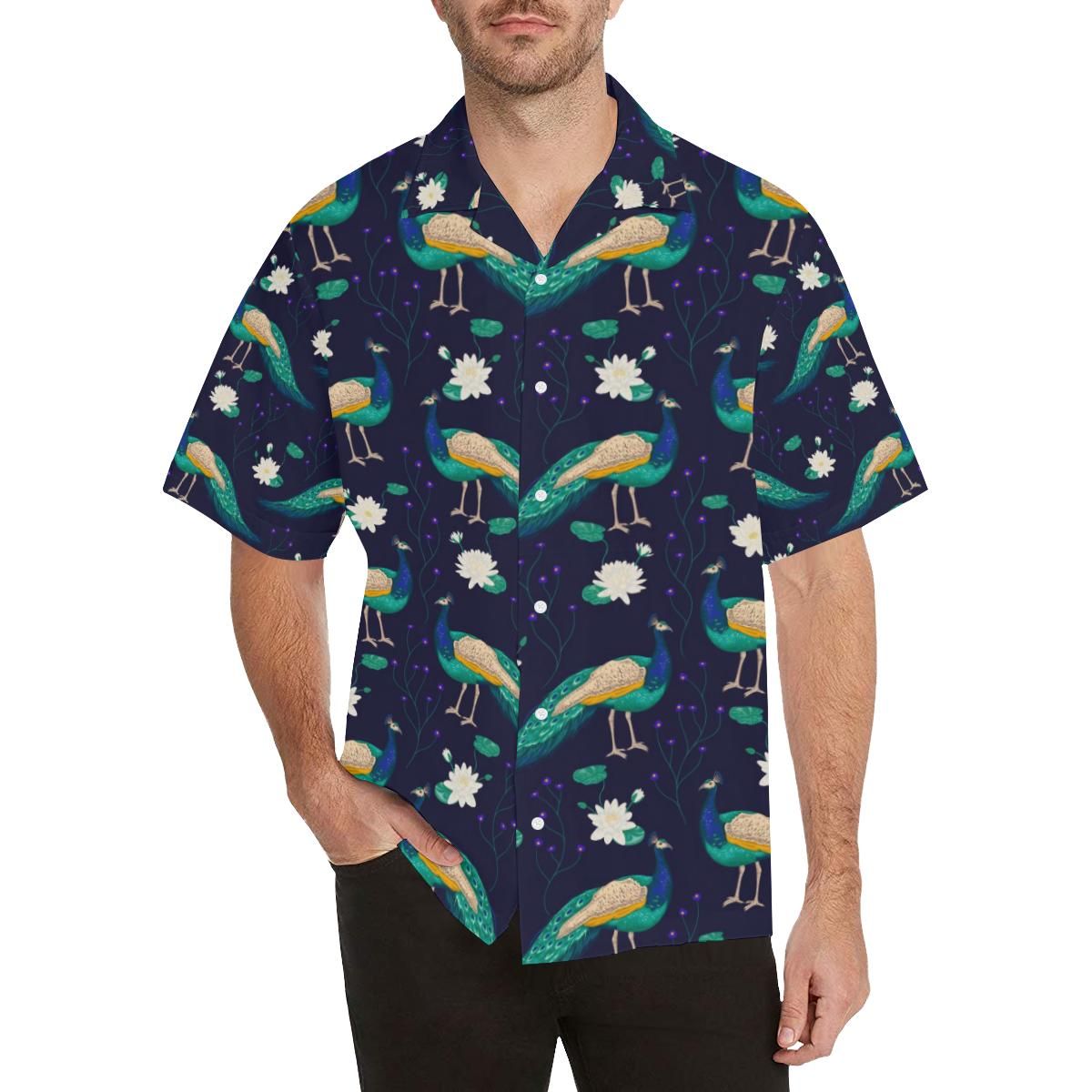 Peacock Flower Pattern Men’s All Over Print Hawaiian Shirt