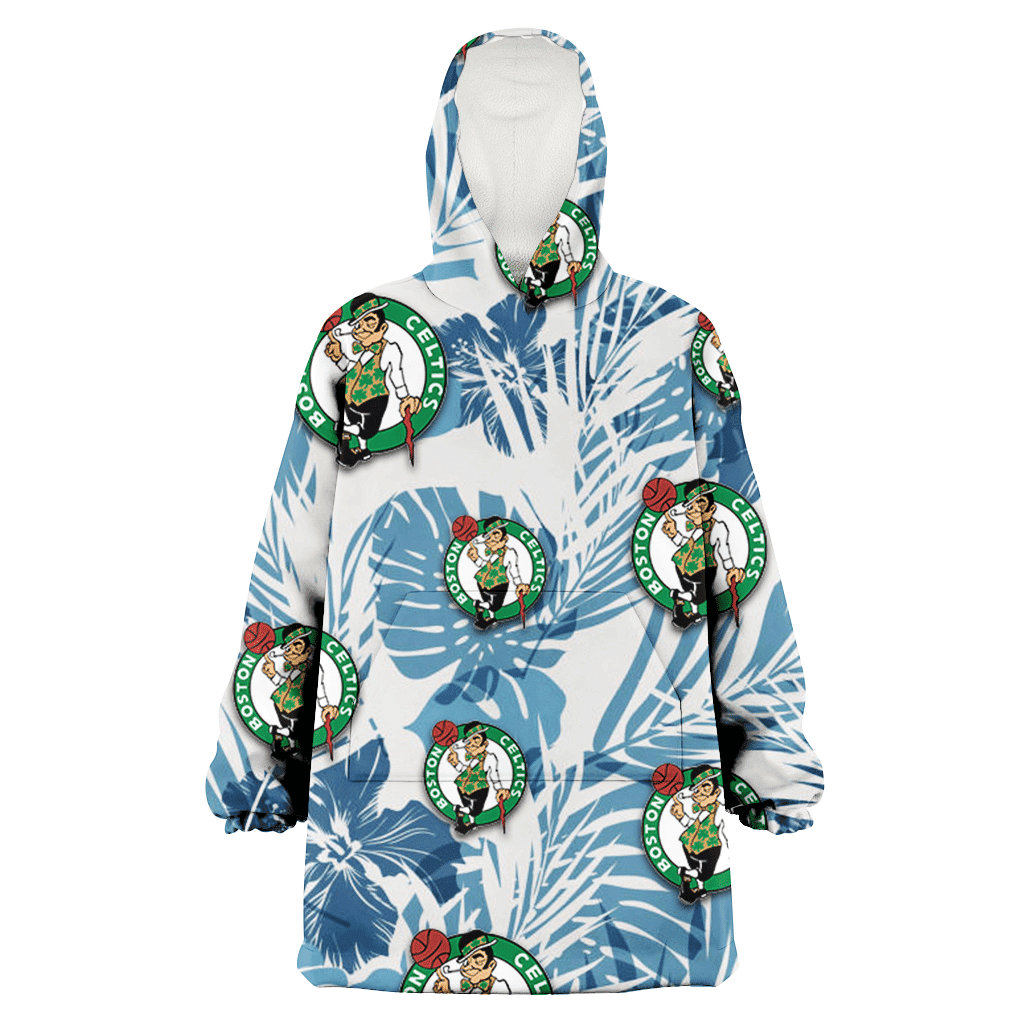 Boston Celtics Hibiscus Balm Leaves Blue And White Background 3D Printed Hoodie Blanket Snug Hoodie