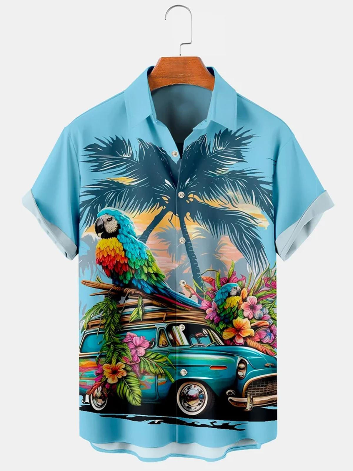 Hawaiian Coconut Palm Parrot Car Men’S Shirts