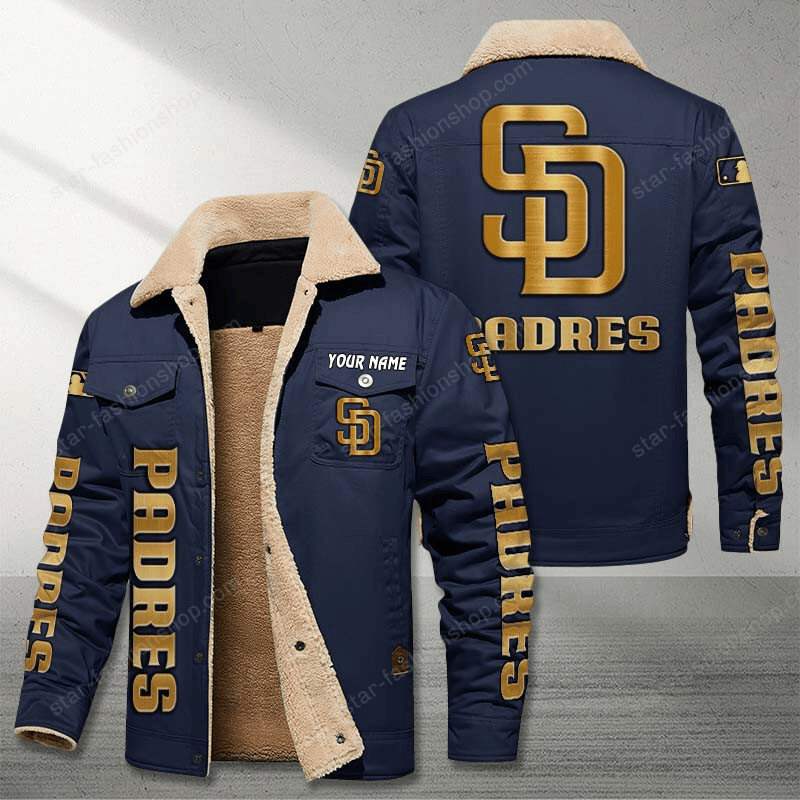 San Diego Padres Navy Custom Name Stand Collar Jacket