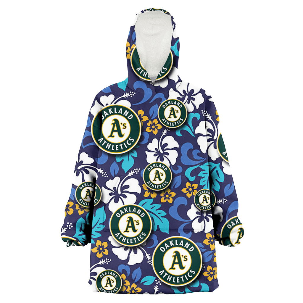 Oakland Athletics White Hibiscus Ceramic Style Navy Background 3D Printed Hoodie Blanket Snug Hoodie