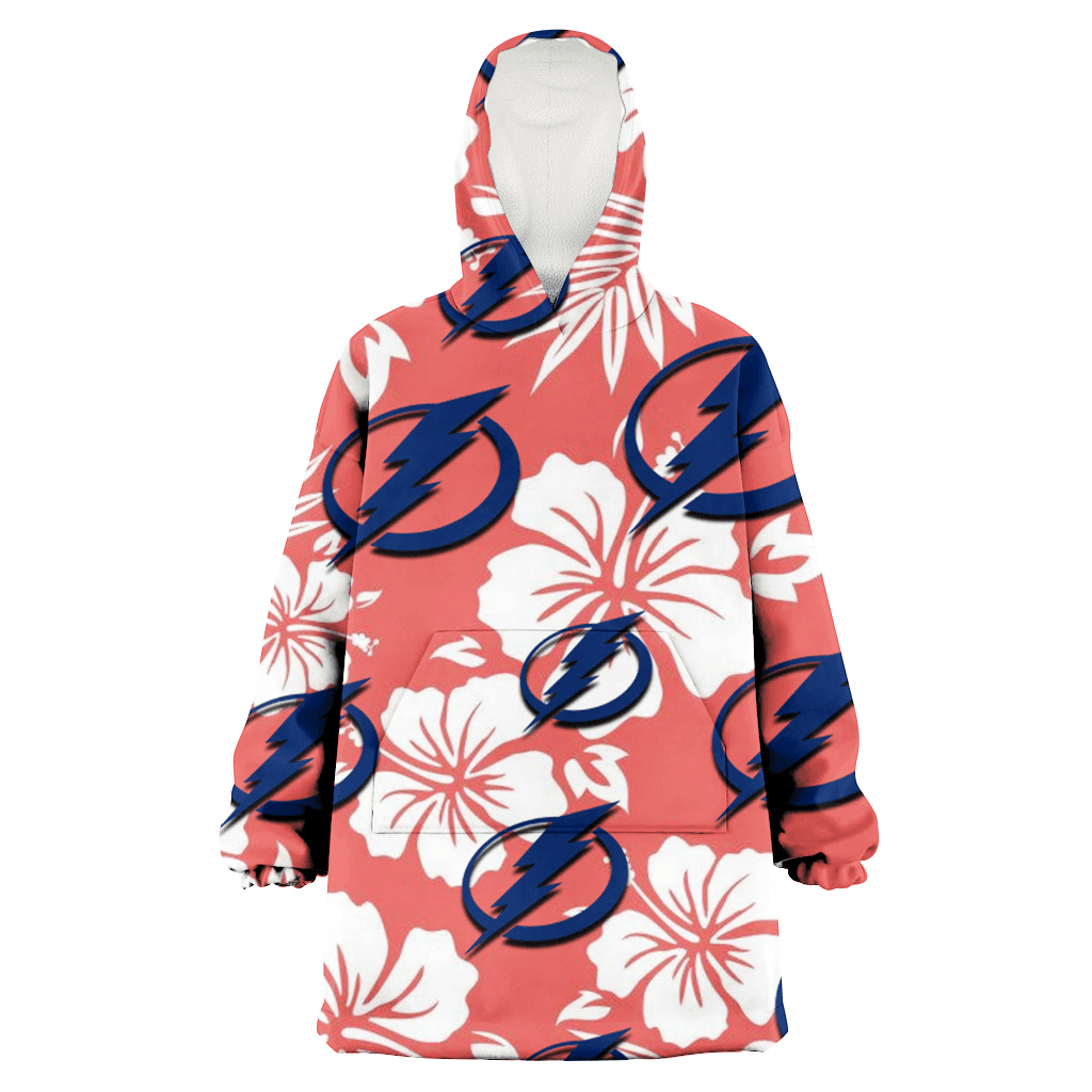 Tampa Bay Lightning White Hibiscus Salmon Background 3D Printed Hoodie Blanket Snug Hoodie