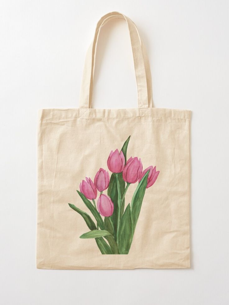 Pink Tulips Painting Tote Bag for Sale by Hannah Marie Garcia, Best Tote Bags Ideas, Cute Tote Bags Ideas, Tote Bag Design Ideas, Girls Tote Bag, Best Canvas Tote Bags Ideas