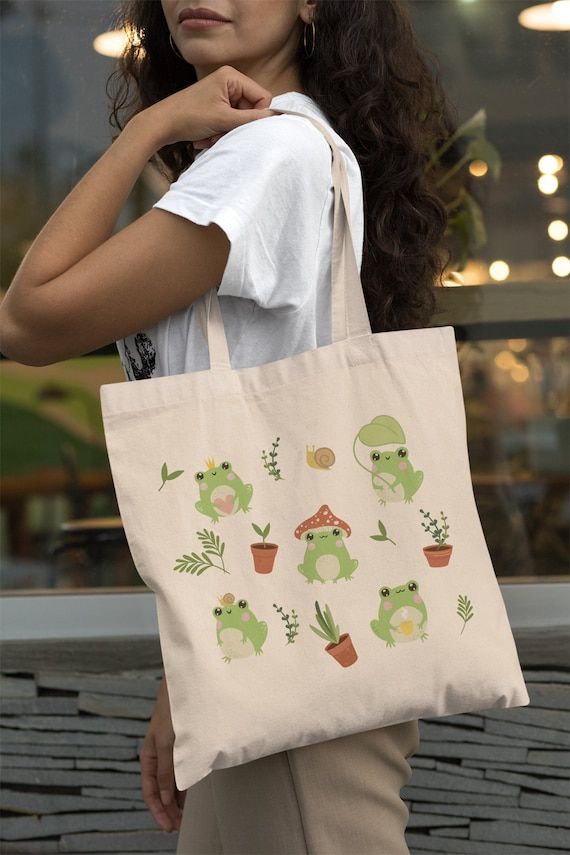 Garden Frog Tote Bag Cute Frog Tote Cottagecore Bag Goblincore Bag Aesthetic Trendy Tote Bag Reusabl, Best Tote Bags Ideas, Cute Tote Bags Ideas, Tote Bag Design Ideas, Girls Tote Bag, Best Canvas Tote Bags Ideas