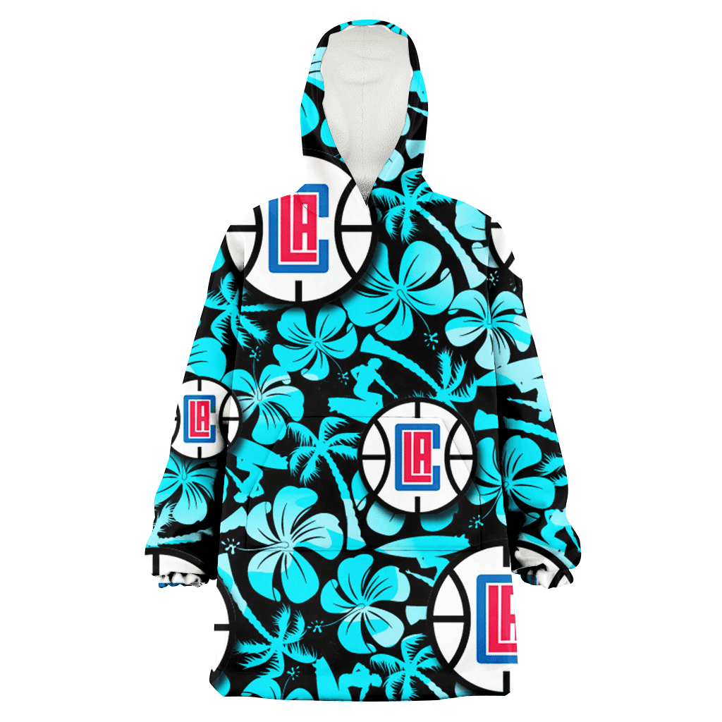 Los Angeles Clippers Blue Hibiscus Blue Coconut Tree Black Background 3D Printed Hoodie Blanket Snug Hoodie