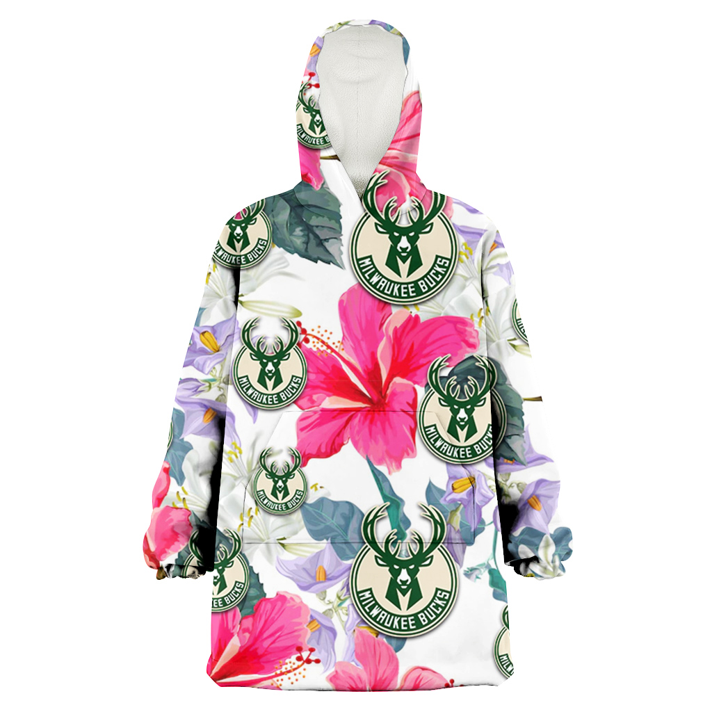 Milwaukee Bucks Pink Hibiscus White Orchid White Background 3D Printed Hoodie Blanket Snug Hoodie