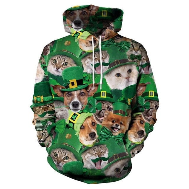 Happy St Patrick’S Day Woof Meow Hoodie Gift For Cat Lover Dog Owners St Patrick’S Ht