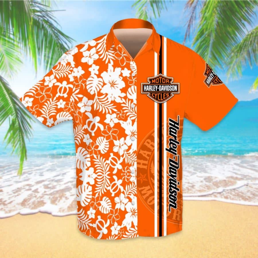 Harley Davidson Logo And Tropical Pattern 3D Hawaiian Shirt