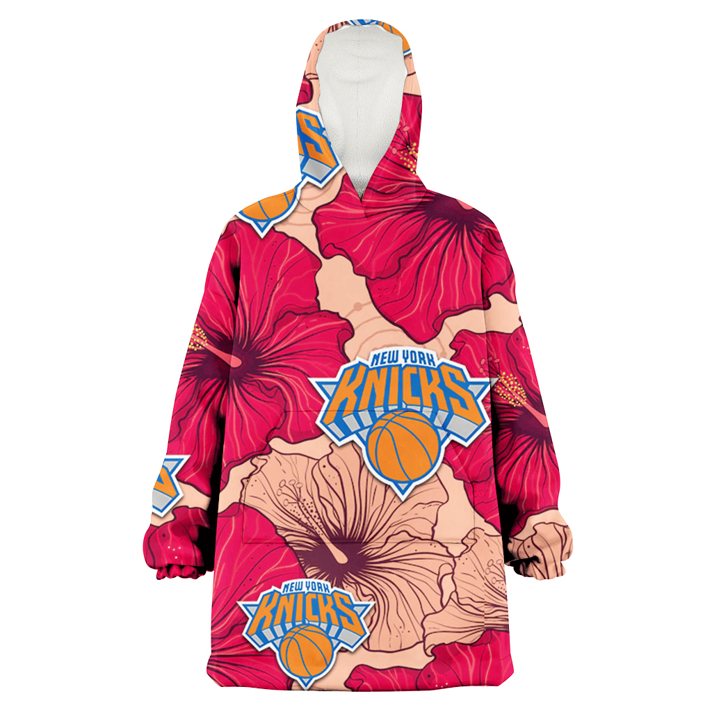 New York Knicks Red Beige Hibiscus Beige Background 3D Printed Hoodie Blanket Snug Hoodie