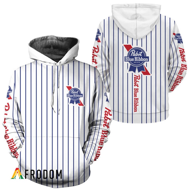 Pabst Blue Ribbon White Vertical Striped Hoodie & Zip Hoodie