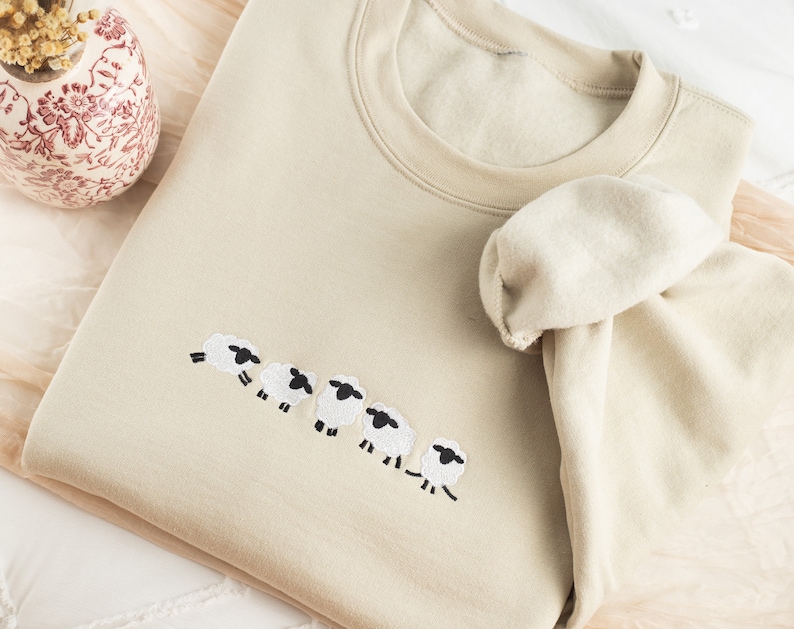 Embroidered Sheep Sweatshirt, Embroidered Sheep Sweatshirt, Cute Sweatshirts for Women & Men, Trendy Crewneck, Funny Gifts for Her, Farm