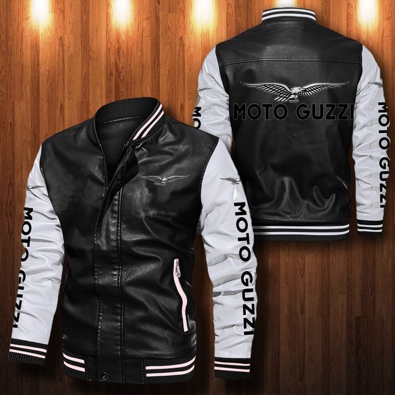 Moto Guzzi Leather Varsity Jacket Bomber Coat