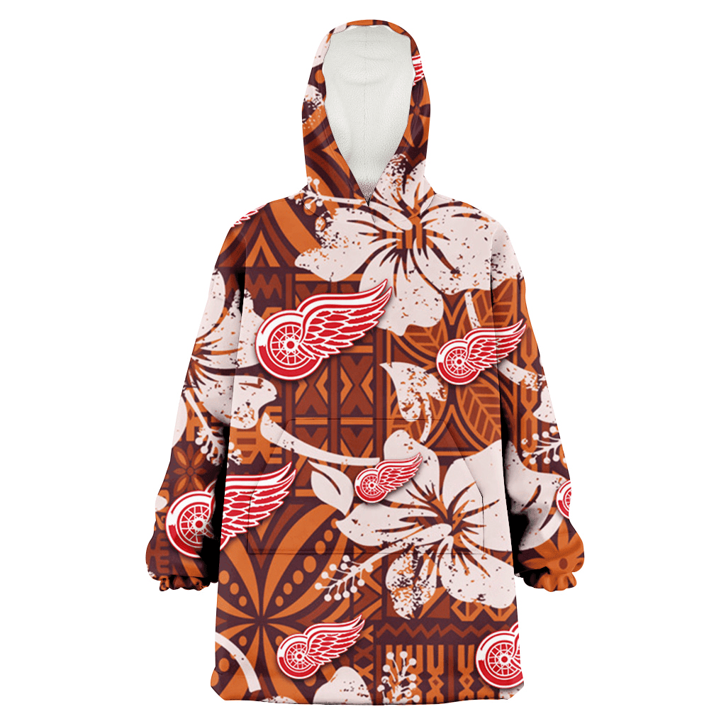 Detroit Red Wings Bisque Hibiscus Brown Pattern 3D Printed Hoodie Blanket Snug Hoodie