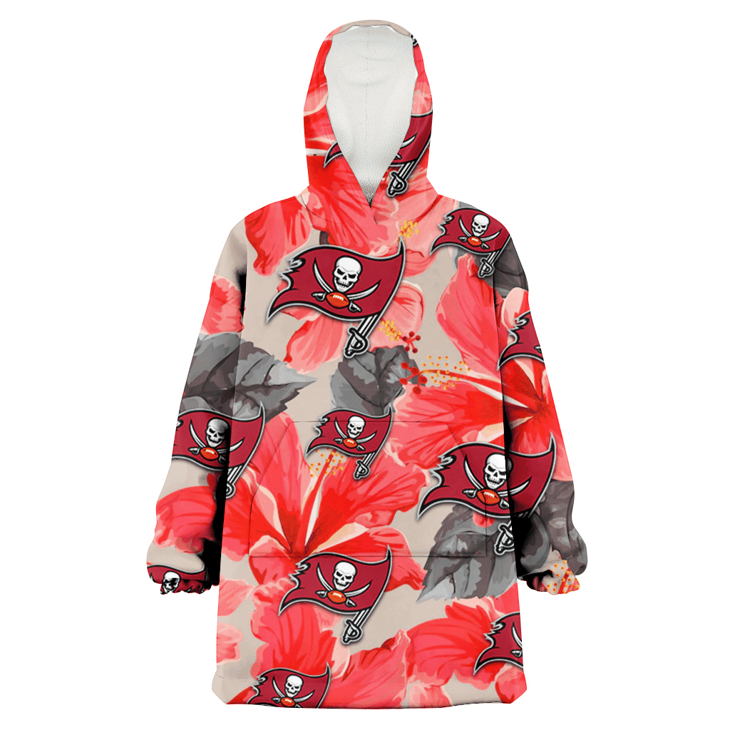 Tampa Bay Buccaneers Red Hibiscus Gray Leaf Beige Background 3D Printed Hoodie Blanket Snug Hoodie