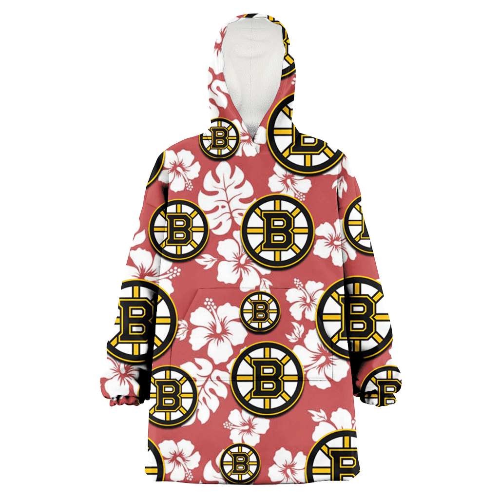 Boston Bruins White Hibiscus Indian Red Background 3D Printed Hoodie Blanket Snug Hoodie