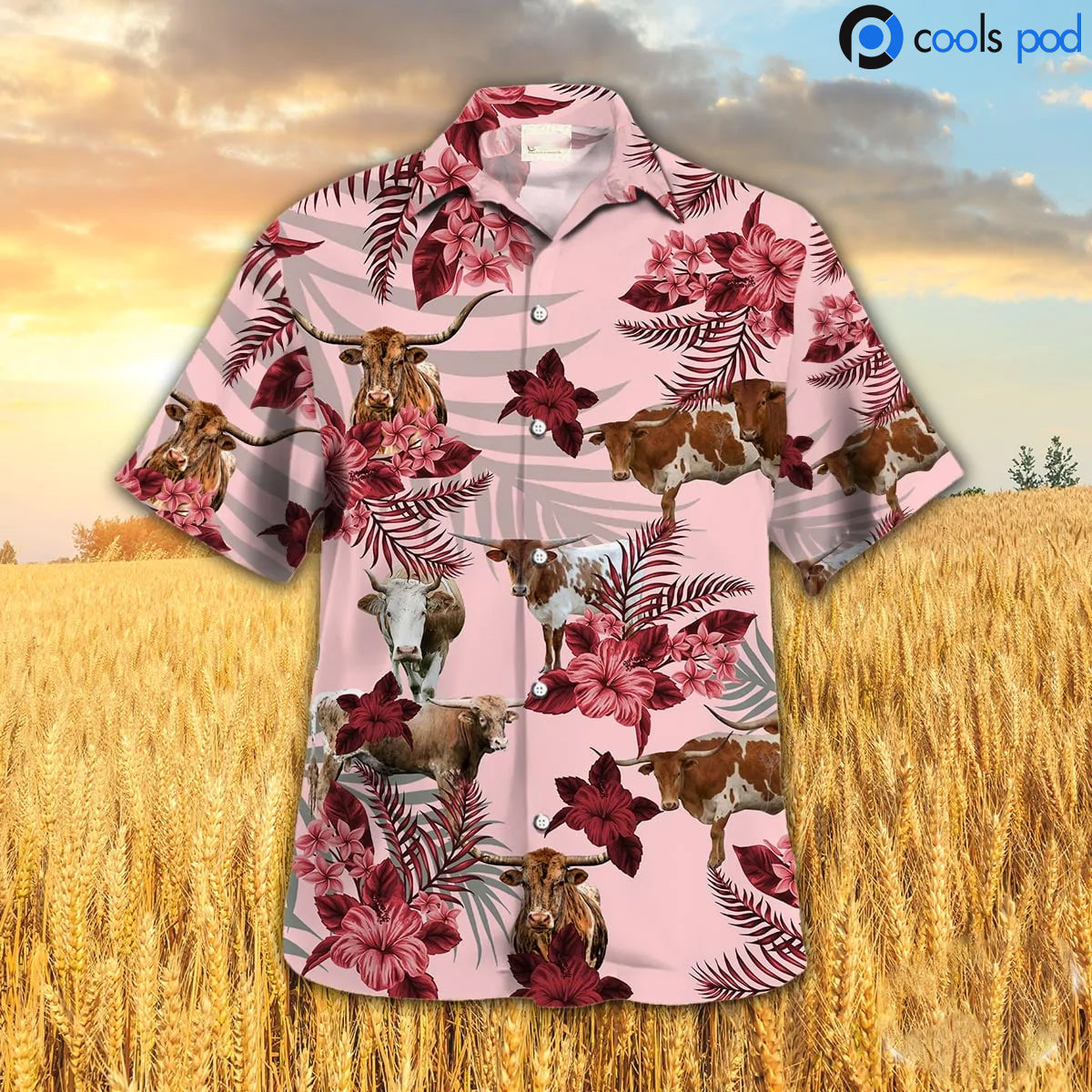 Texas Longhorn Hibiscus Hawaiian Shirt, Red Cow Hawaiian Shirt, Animal Hawaiian Shirt Men Women