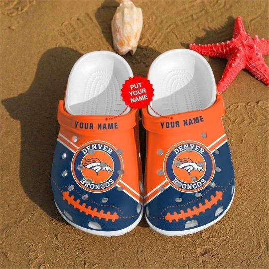 Denver Broncos Logo Custom Name Crocss Classic Clogs Shoes In Orange Blue Ver382