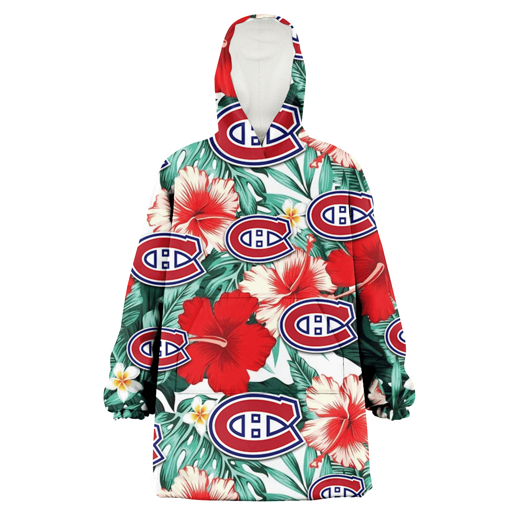 Montreal Canadiens Red Coral Hibiscus White Porcelain Flower Banana Leaf 3D Printed Hoodie Blanket Snug Hoodie