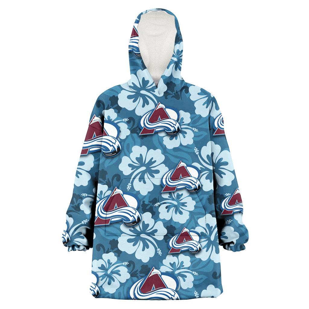 Colorado Avalanche Light Blue Hibiscus Blue Background 3D Printed Hoodie Blanket Snug Hoodie
