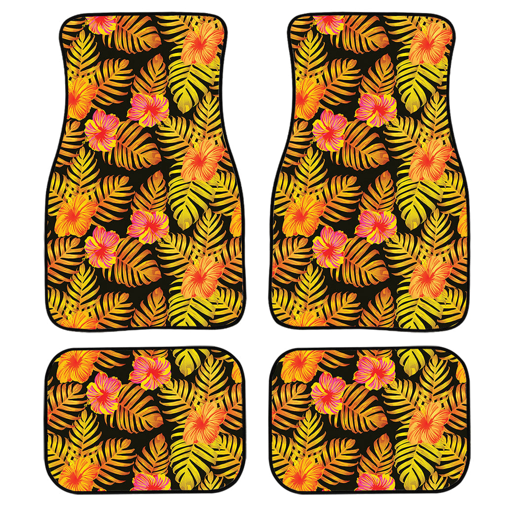 Yellow Hawaiian Tropical Pattern Print Front And Back Car Floor Mats, Front Car Mat