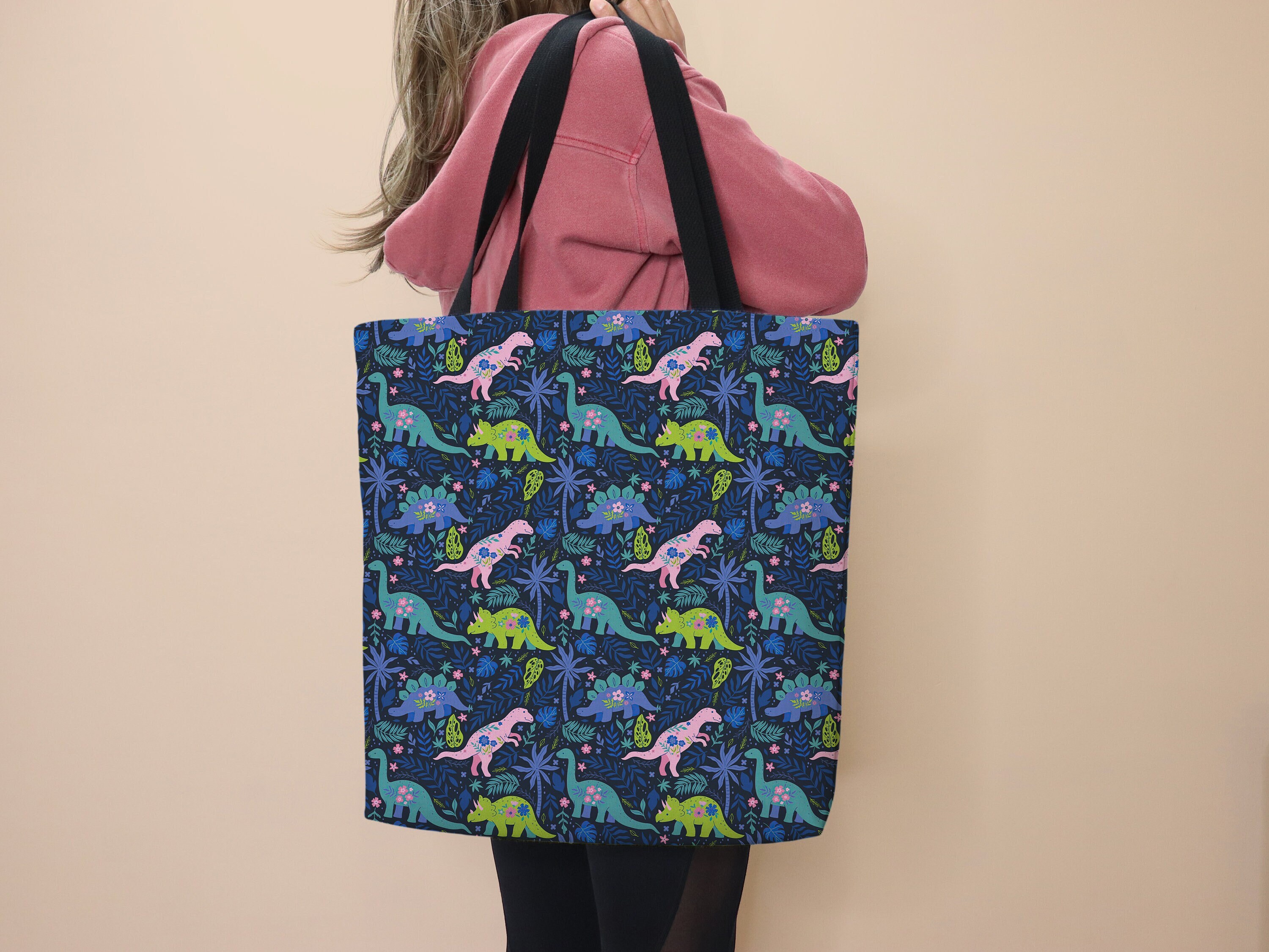 Dinosaur Tote Bag Dino Bag Work Tote Dinosaur Gift for Boys Kids Cute Bag Dinosaurs Trex Bag Tote Grocery Bag Floral Dinos School Tote Kids