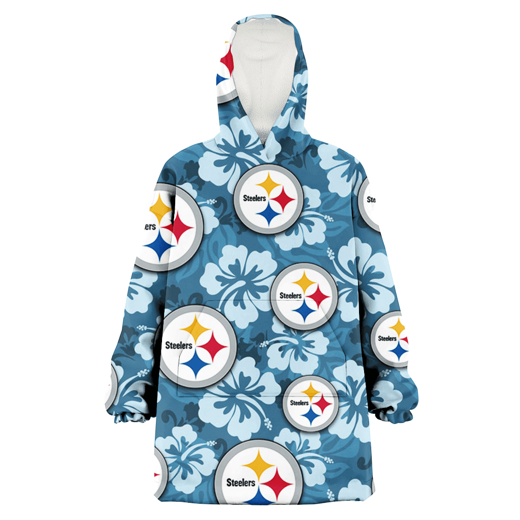 Pittsburgh Steelers Light Blue Hibiscus Blue Background 3D Printed Hoodie Blanket Snug Hoodie