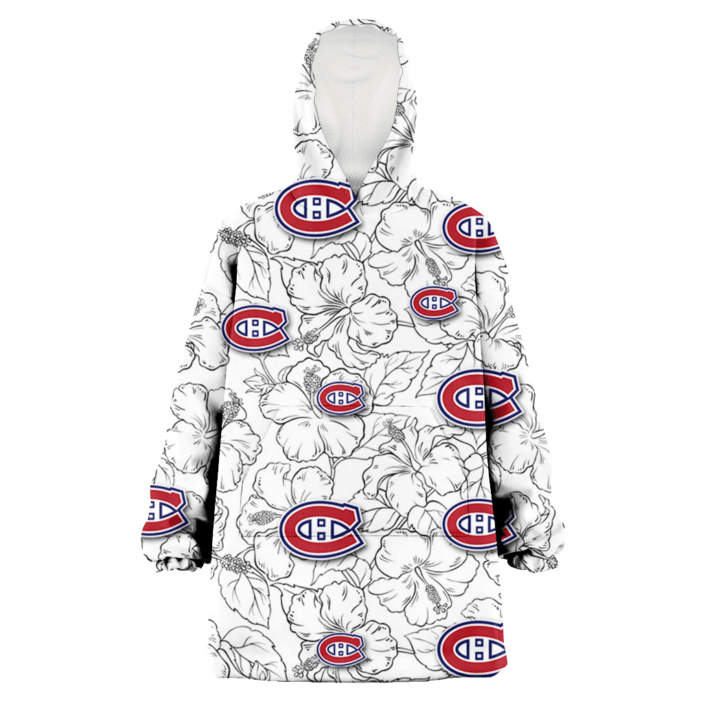 Montreal Canadiens White Sketch Hibiscus Pattern White Background 3D Printed Hoodie Blanket Snug Hoodie