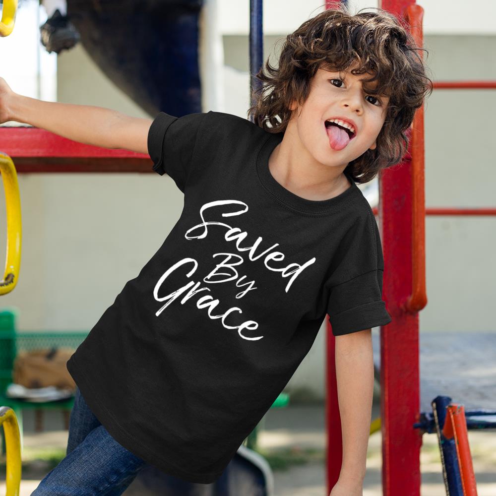 Saved By Grace Quote Christian Hymn Lyric Gospel Salvation T-Shirt Kids T Shirt