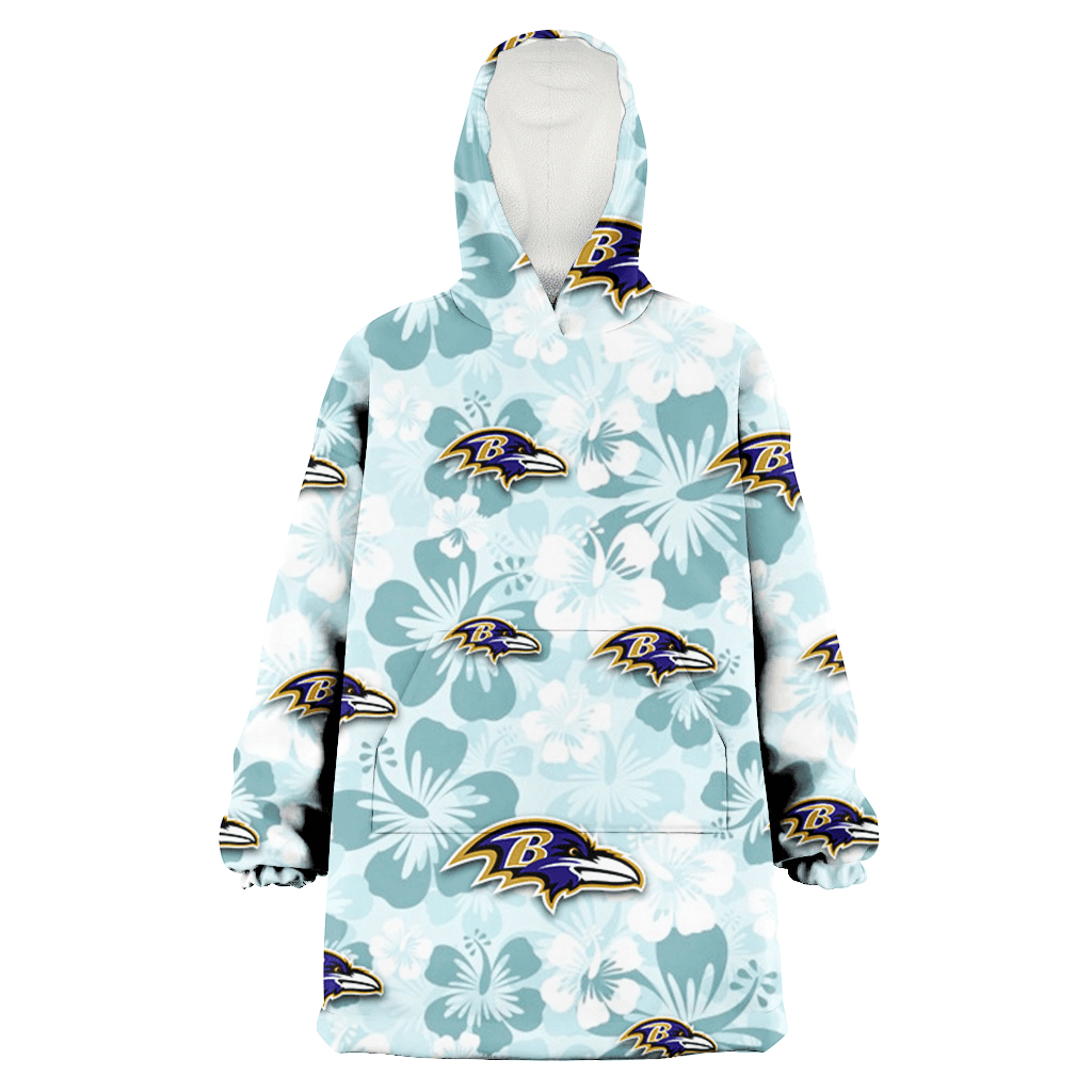 Baltimore Ravens Pale Turquoise Hibiscus Light Cyan Background 3D Printed Hoodie Blanket Snug Hoodie