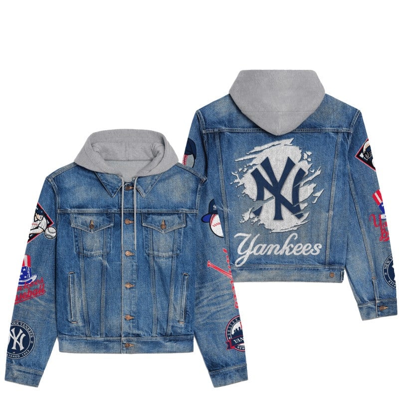 New York Yankees MLB Team Splash Logo 3D Hooded Denim Jacket