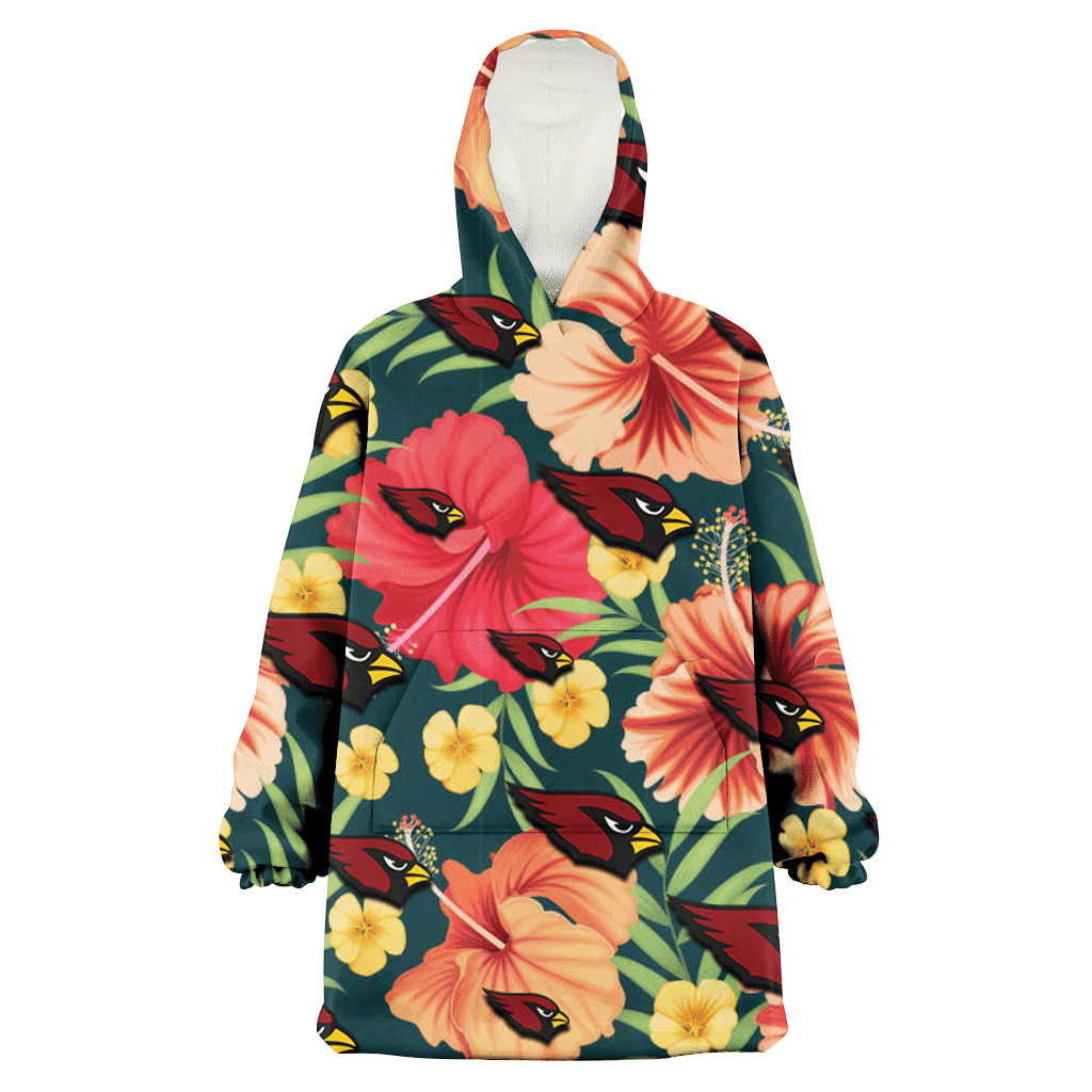 Arizona Cardinals Orange Red Hibiscus Green Leaf Dark Background 3D Printed Hoodie Blanket Snug Hoodie