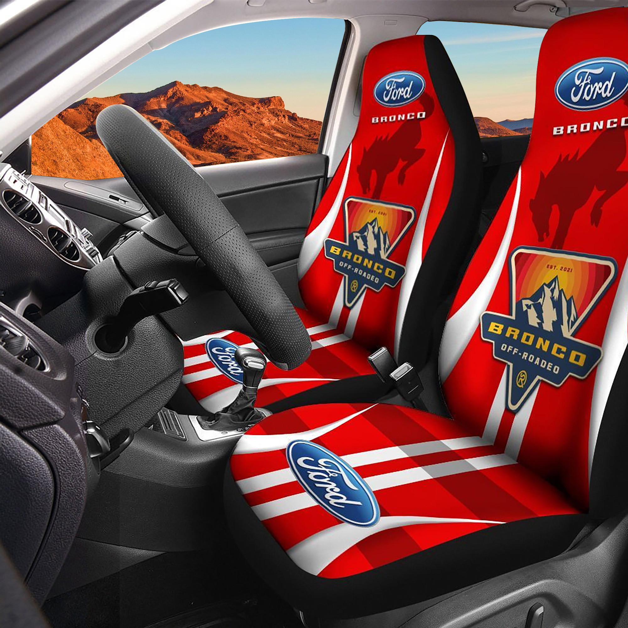 Ford Bronco Logo Car Seat Cover Set (Red) CSC5160