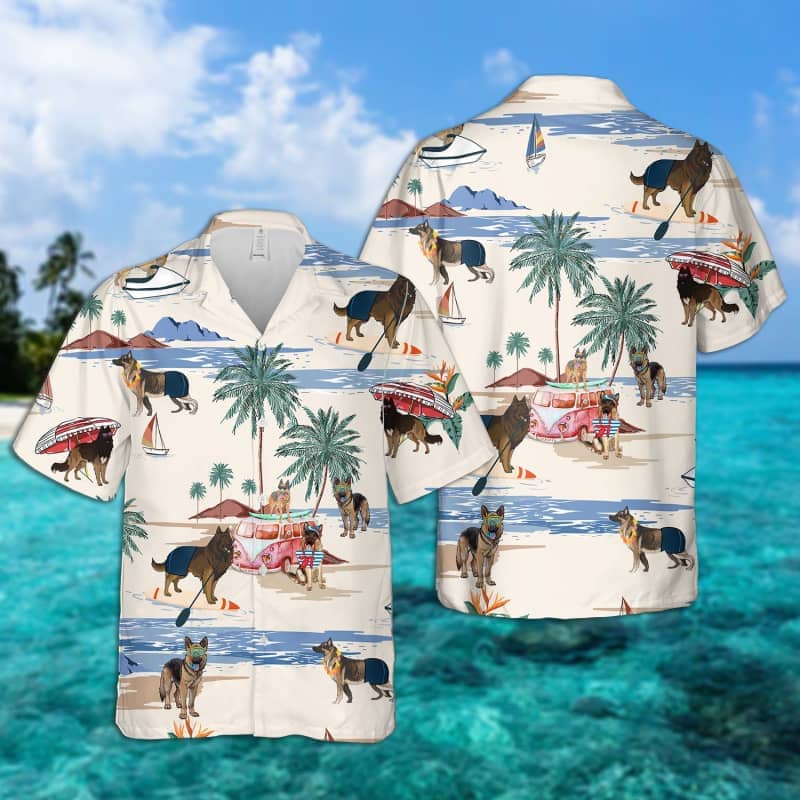 Tervuren Summer Beach Hawaiian Shirt, Dog Beach Short Sleeve Hawaiian Shirt