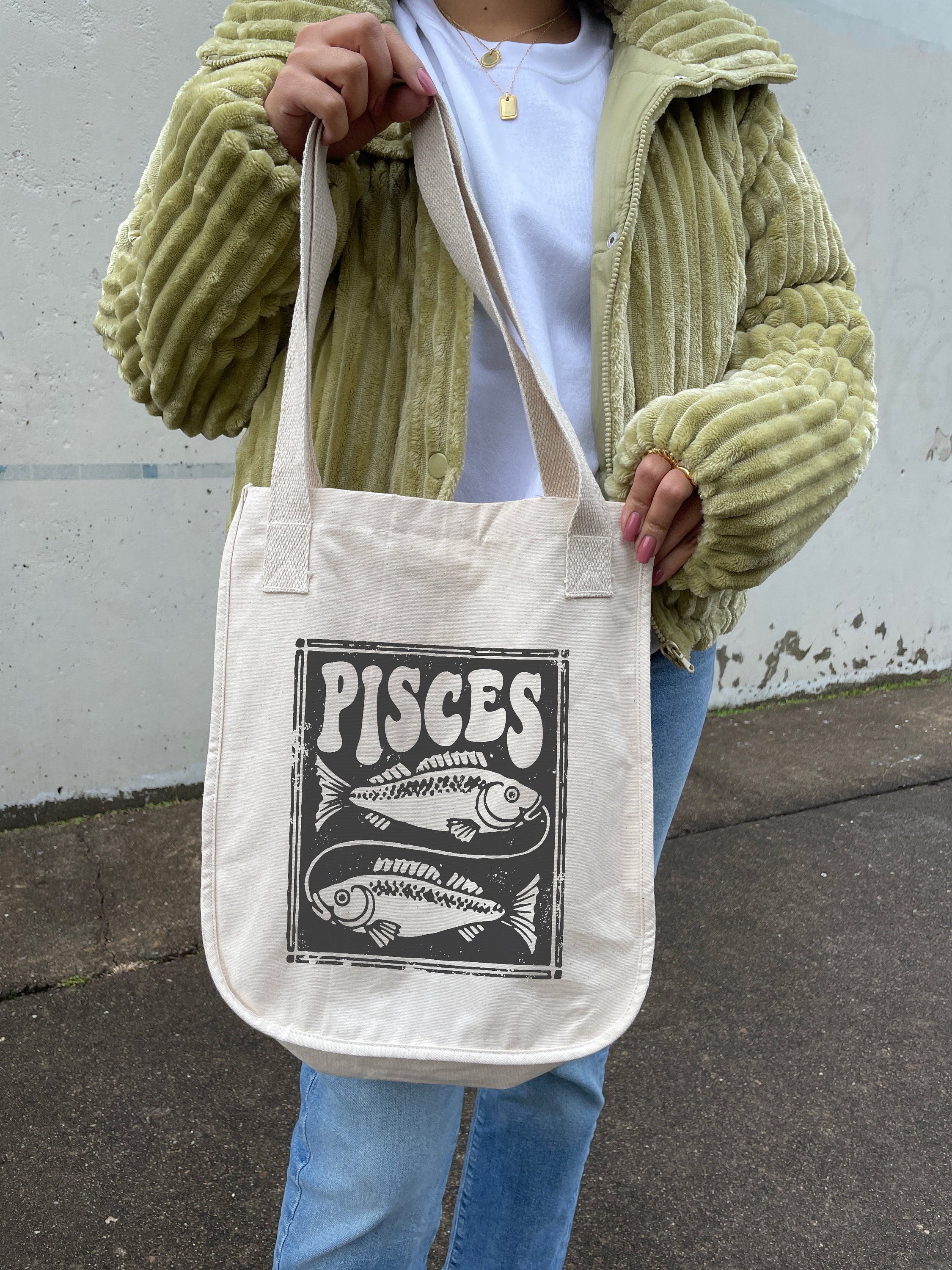 Pisces Aesthetic Tote Bag Trendy Tote Bag Zodiac Gift Pisces Birthday Gift Astrology Clothing Indie Clothes Cute Organic Cotton Market Bag