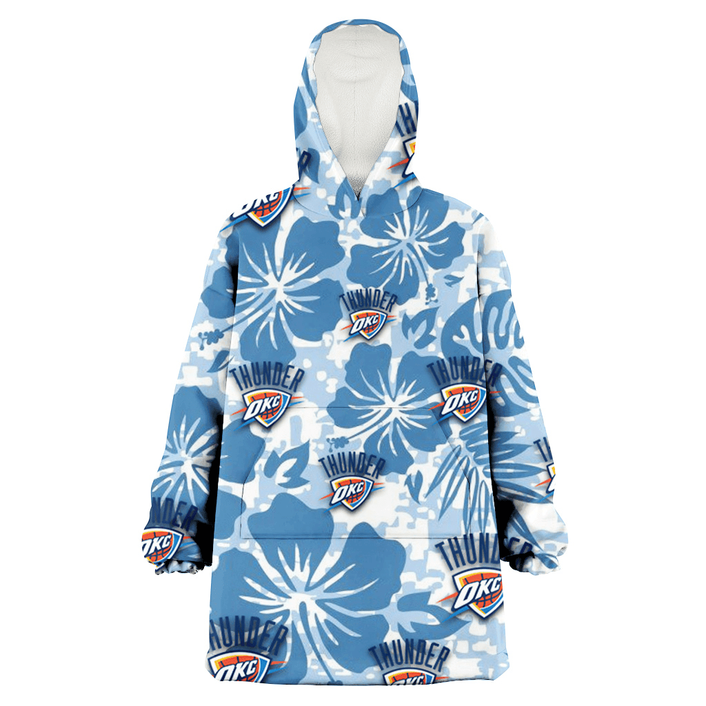 Oklahoma City Thunder Blue Hibiscus Blue Leaves Vintage Background 3D Printed Hoodie Blanket Snug Hoodie