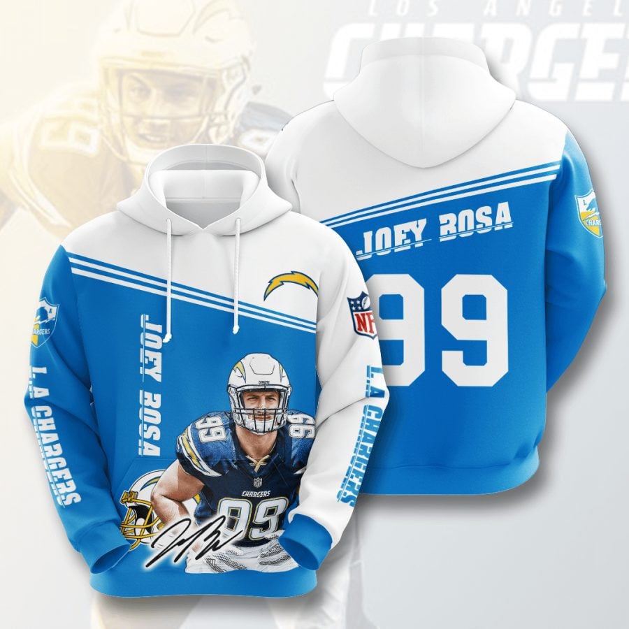 Sport-Team Los Angeles Chargers Joey Bosa Powder Blue White Pullover Hoodie Aop Shirt