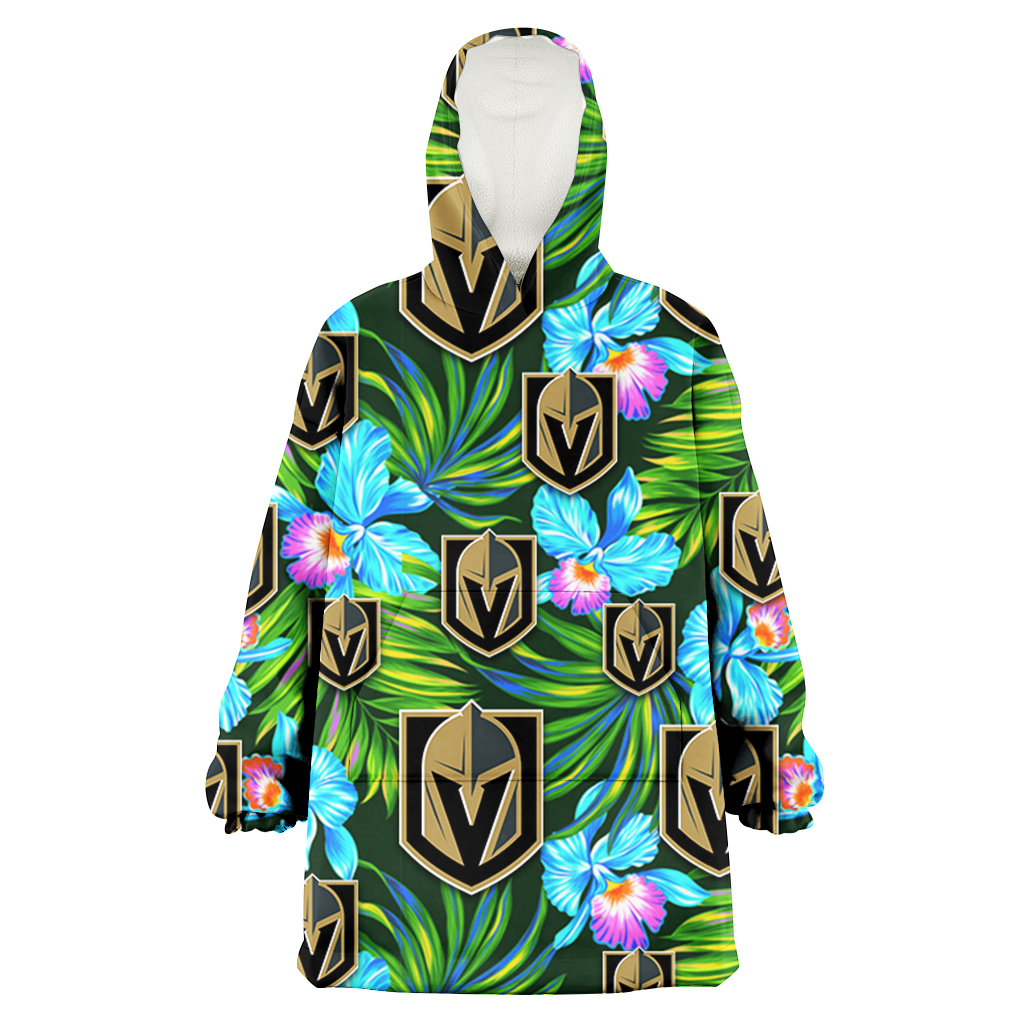 Vegas Golden Knights Electro Color Hibiscus Black Background 3D Printed Hoodie Blanket Snug Hoodie