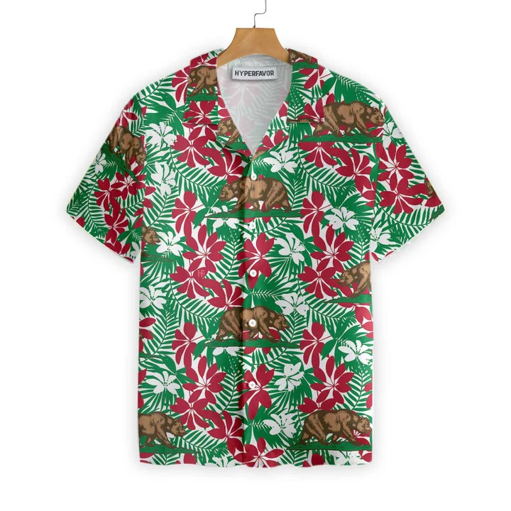 California Flag Summer Vibes With Brown Bear Seamless Pattern Design Hawaiian Shirt