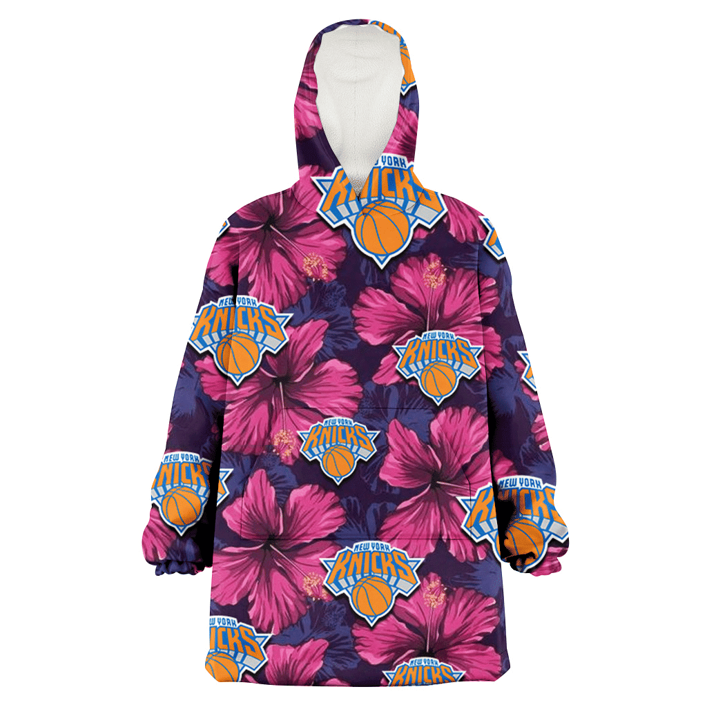 New York Knicks Plum Vilolet Hibiscus Dark Navy Leaf Black 3D Printed Hoodie Blanket Snug Hoodie