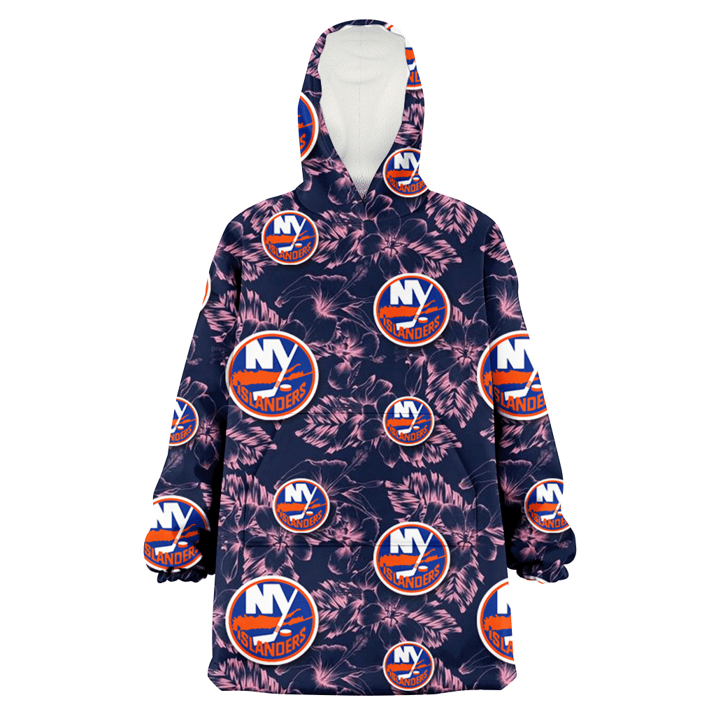 New York Islanders Thistle Sketch Hibiscus Dark Slate Blue Background 3D Printed Hoodie Blanket Snug Hoodie