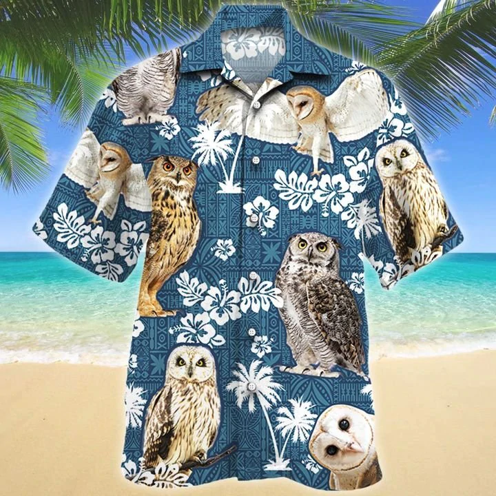 Owl Blue Tribal Pattern Hawaiian Shirt, Owl Hawaiian Shirts, Owl Aloha Shirt For Men, Hawaii Shirt Woman