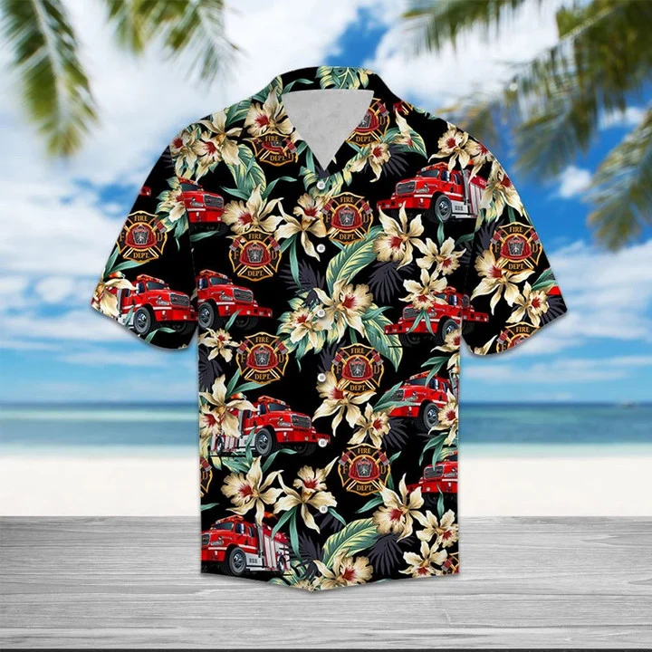 Firefighter Logo With Floral Outstanding Design Hawaiian Shirt