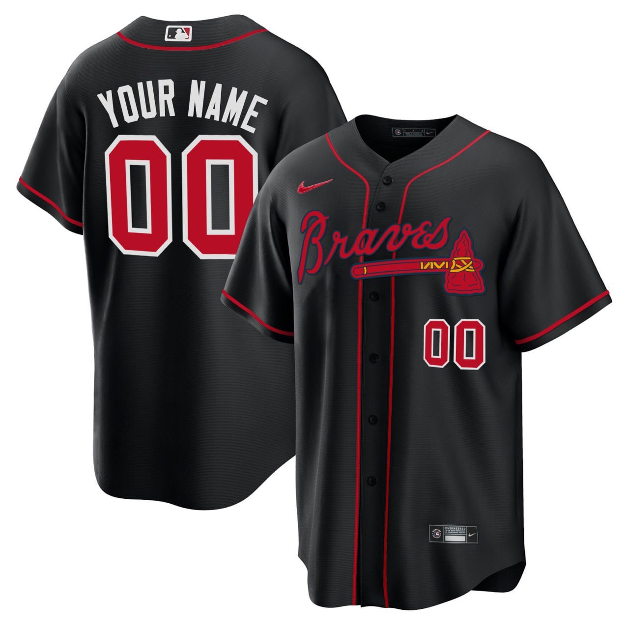 Atlanta Braves Black Red Cool Base Custom Jersey – All Stitched