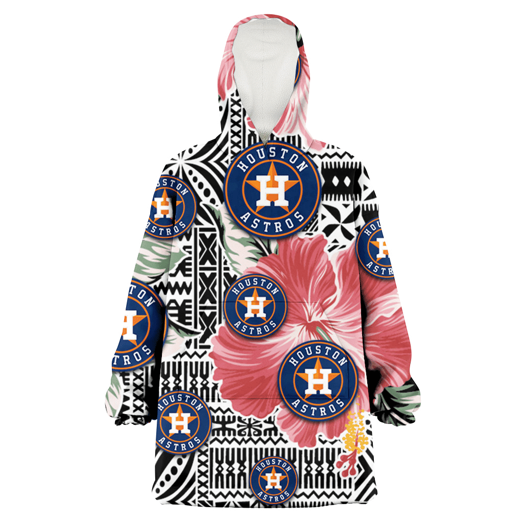 Houston Astros Pink Hibiscus Black Pattern White Background 3D Printed Hoodie Blanket Snug Hoodie