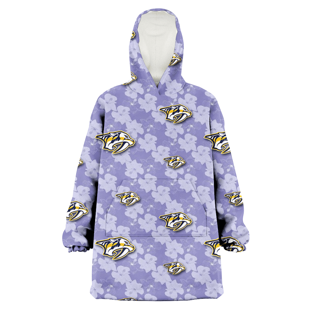 Nashville Predators Light Purple Hibiscus Pattern Stripe Powder Purple 3D Printed Hoodie Blanket Snug Hoodie