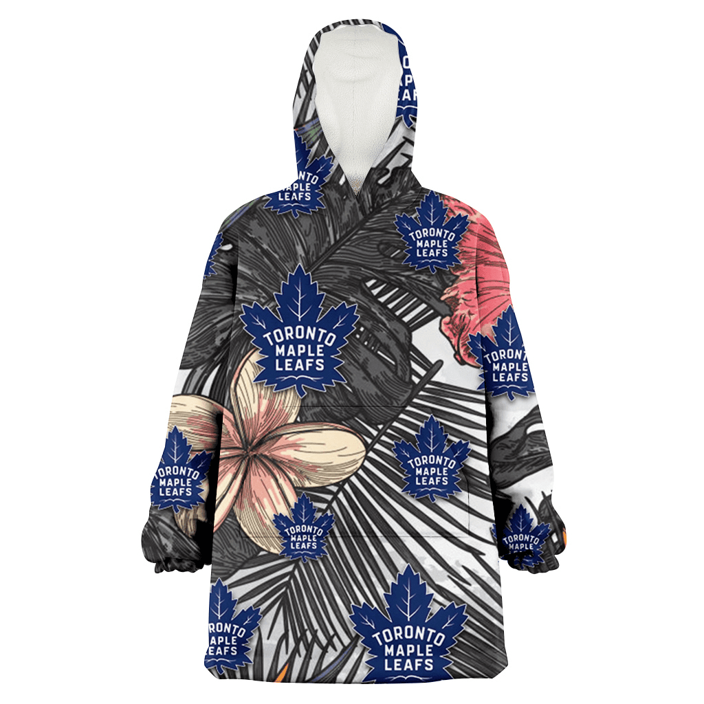 Toronto Maple Leafs Pink Sketch Hibiscus Gray Palm Leaf White Background 3D Printed Hoodie Blanket Snug Hoodie