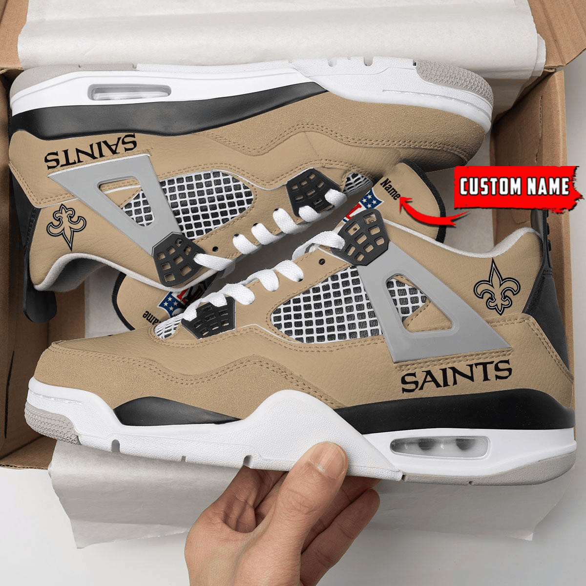 New Orleans Saints Personalized Air Jordan 4 Sneaker