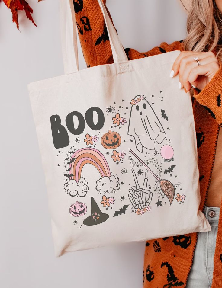 Halloween Tote Bag Trick or Treat Bag Halloween Trick or Treat Bag Halloween Aesthetic Halloween Candy Bag Halloween Tote Bag Canvas Spooky, Best Tote Bags Ideas, Cute Tote Bags Ideas, Tote Bag Design Ideas, Girls Tote Bag, Best Canvas Tote Bags Ideas