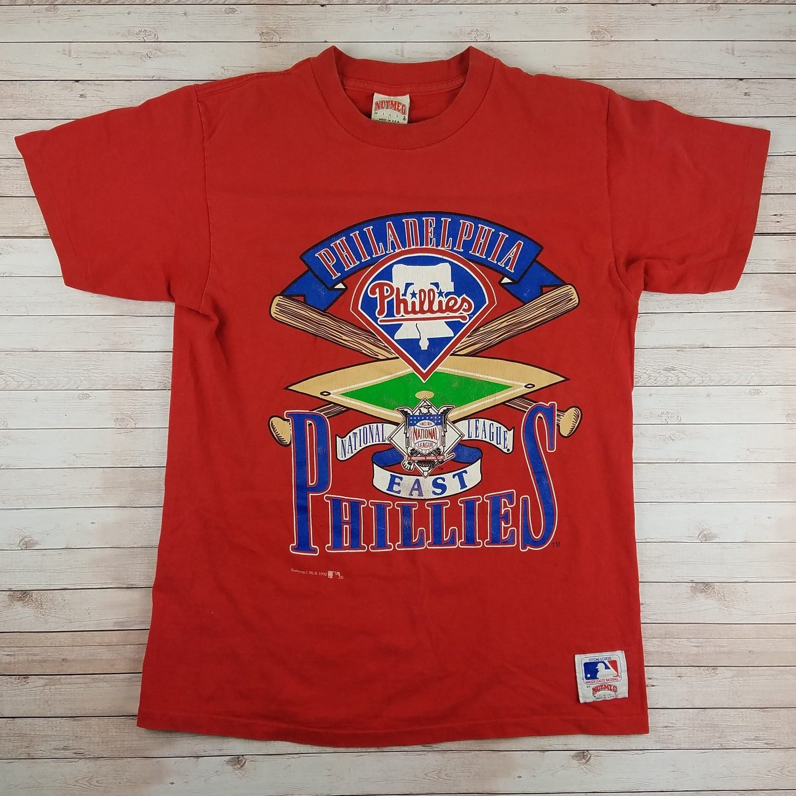 Vintage 1990S Philadelphia Phillies Baseball Nutmeg Mills Red T In Good Condition